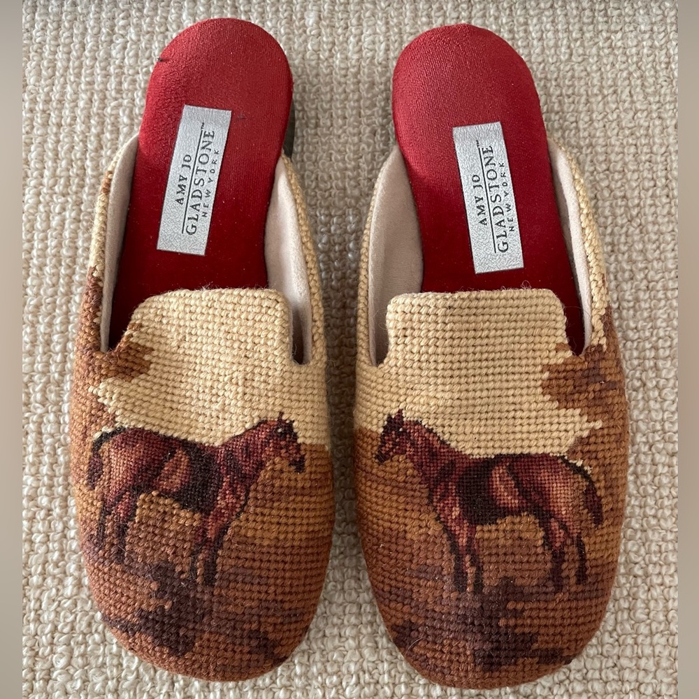 Amy Jo Gladstone Horse/Equestrian Needlepoint Slippers